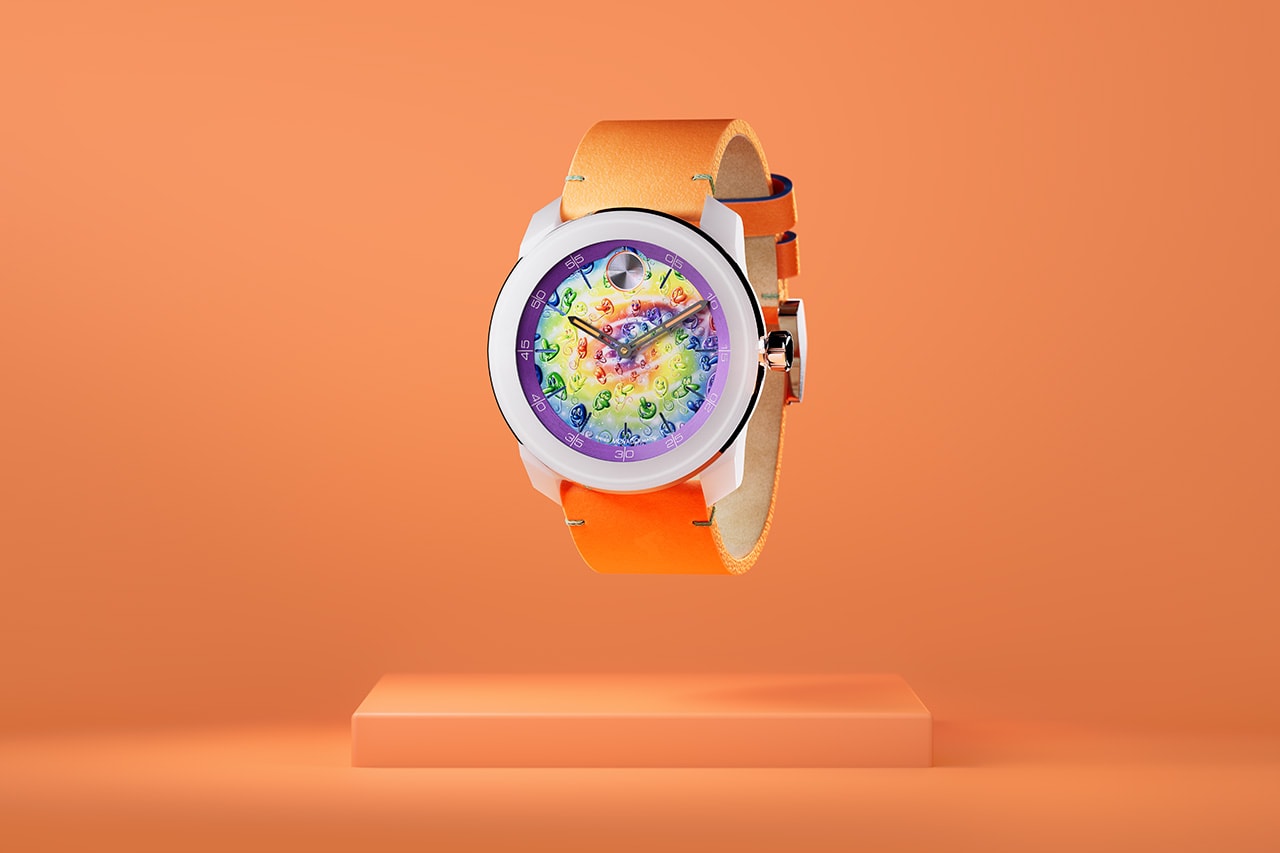 Movado and Kenny Scharf Unveil Exclusive Capsule necklace, bracelet, watch, blue, pink, green, black, white, orange, 