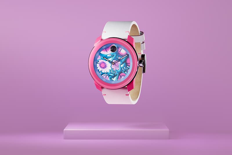 Movado and Kenny Scharf Unveil Exclusive Capsule necklace, bracelet, watch, blue, pink, green, black, white, orange, 