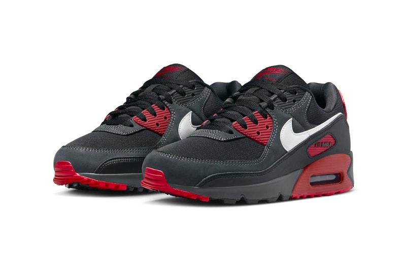 Nike Air Max 90 Gets Hit With "Anthracite/Mystic Red" FB9658-001 release info sneakers swoosh everyday black and red classic shoe 