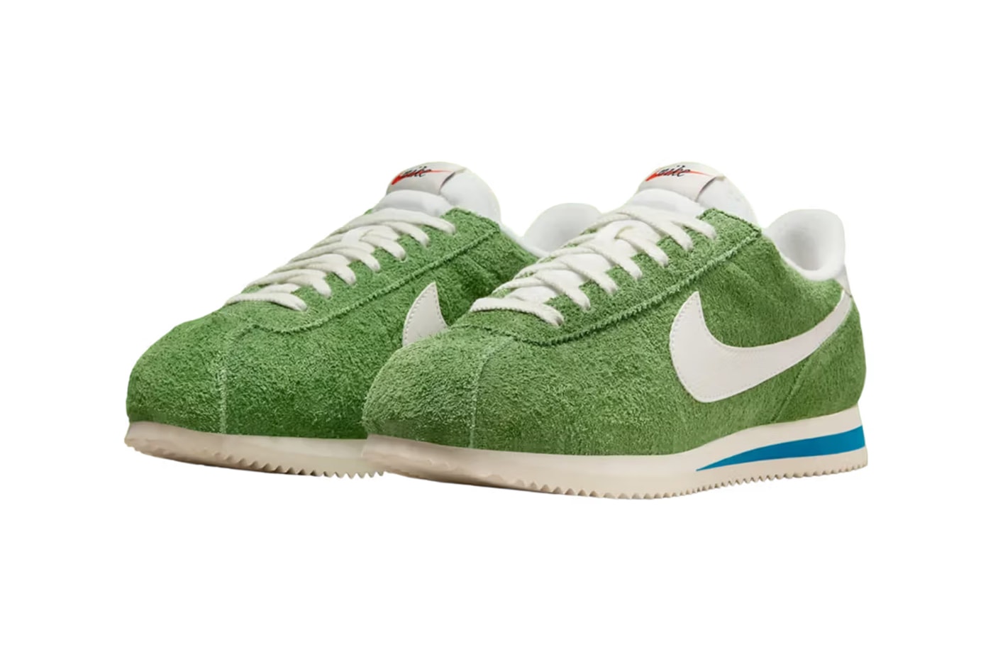 Nike Textured Suede Cortez Grass Green Shade color release details price team red women's shoe trainer photos preview