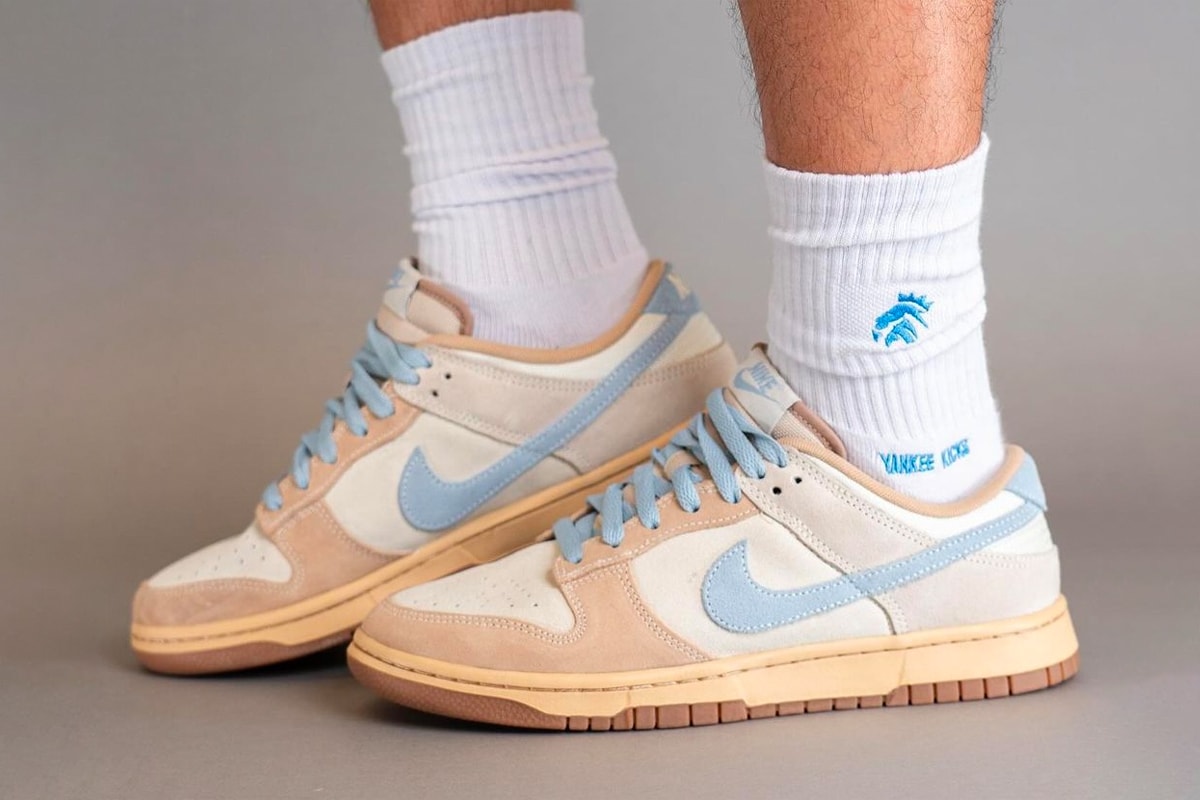 On-Feet Look at the Nike Dunk Low "Sanddrift/Armory Blue" spring 2024 release official look HF0106-100 Coconut Milk/Light Armory Blue-Sanddrift low top