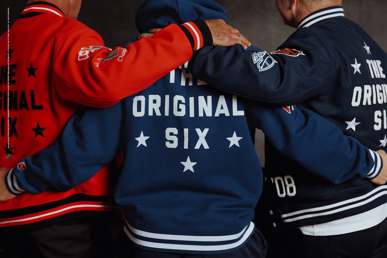 OVO's Original Six NHL Capsule is Cold Boston Bruins, Chicago Blackhawks, Detroit Red Wings, Montreal Canadiens, New York Rangers and Toronto Maple Leafs stanley cup championship tie max domi chris chelios hoodie varsity jacket sports apparel merch collab beanie hat