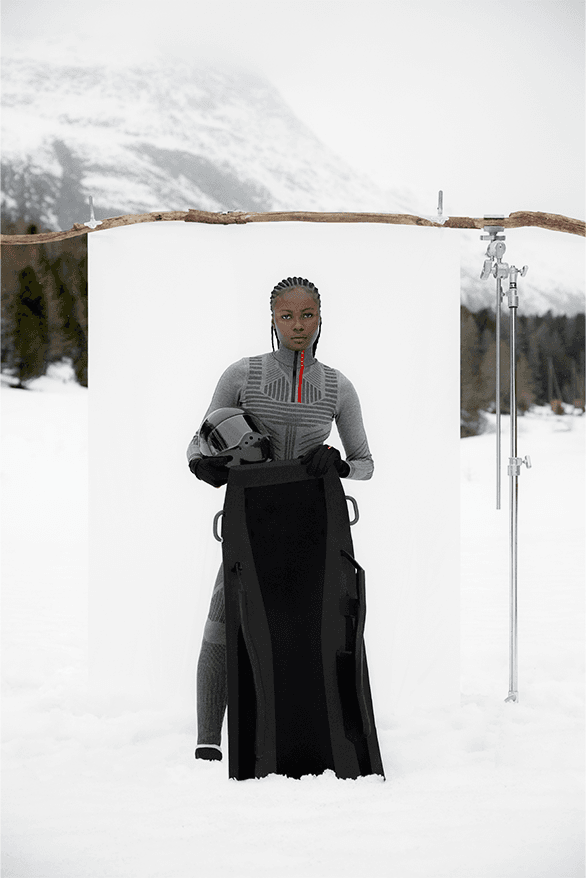 Prada Linea Rossa Fall Winter 2023 Campaign skiwear snowboard Engadin Switzerland snow Kris Lüdi