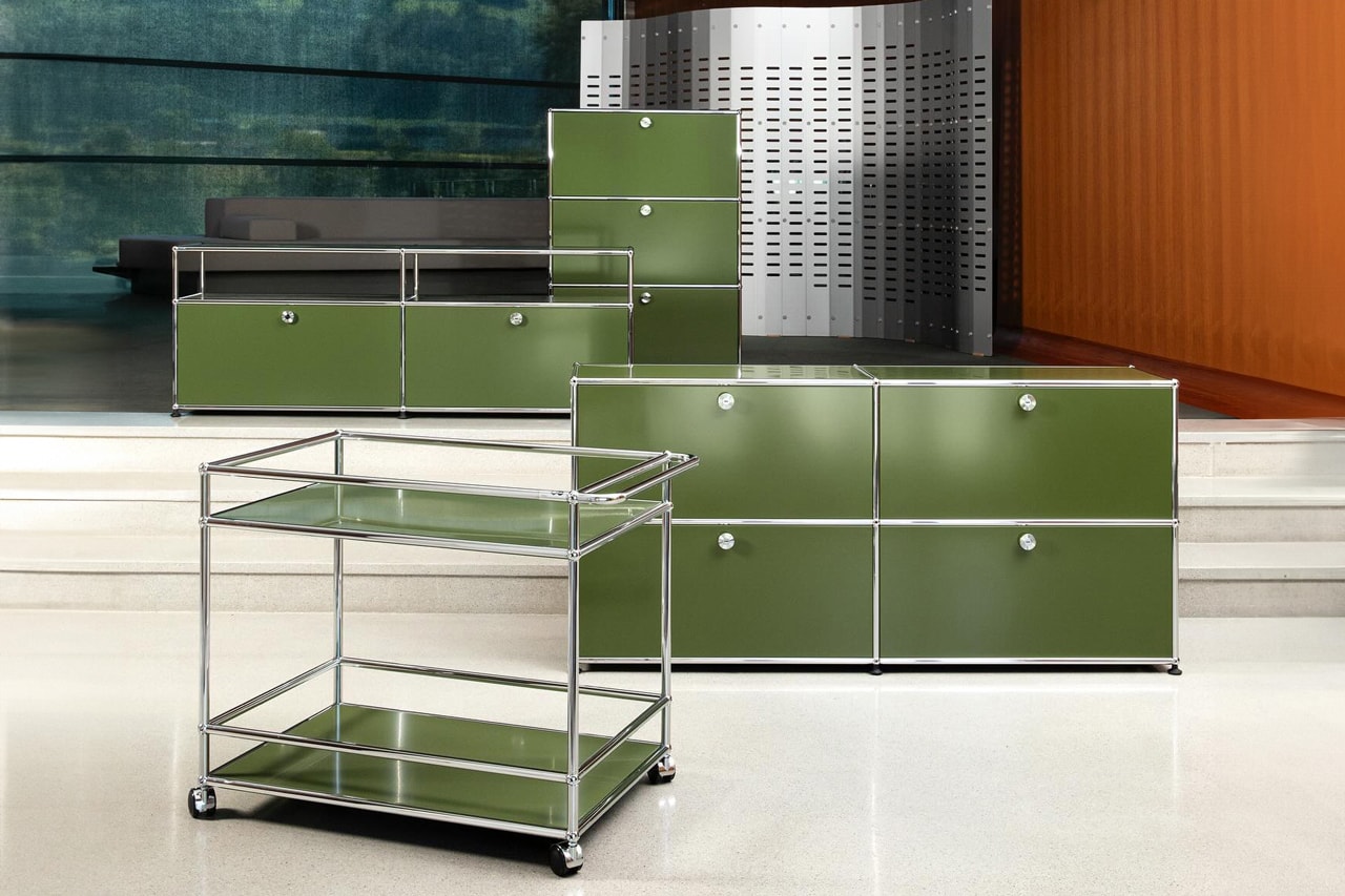usm haller modular furniture olive green special edition serving trolley sideboard lowboard highboard official release date info photos price store list buying guide