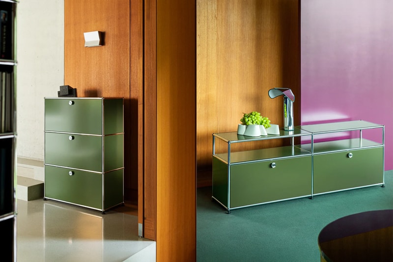 usm haller modular furniture olive green special edition serving trolley sideboard lowboard highboard official release date info photos price store list buying guide