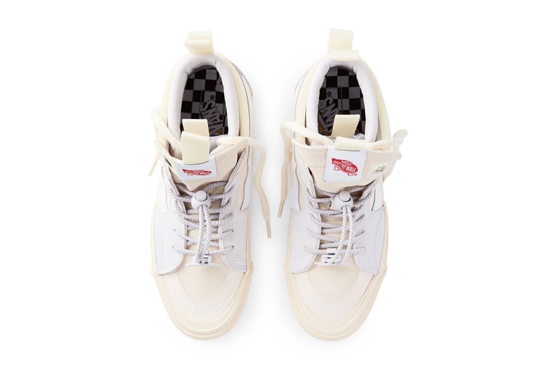 Advisory Board Crystals x Vans Continue “Miracle Conditions” Collection with the Vans x Abc. SK8-Hi vault skate high sneaker model ext blue colorway white laces box Vans EVDNT EXT ULTI collab sneaker drop release price 
