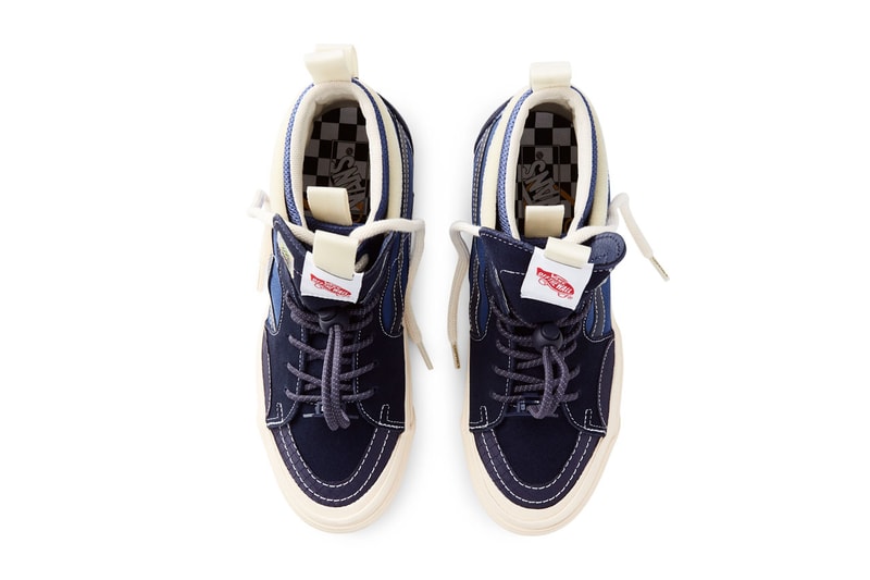Advisory Board Crystals x Vans Continue “Miracle Conditions” Collection with the Vans x Abc. SK8-Hi vault skate high sneaker model ext blue colorway white laces box Vans EVDNT EXT ULTI collab sneaker drop release price 