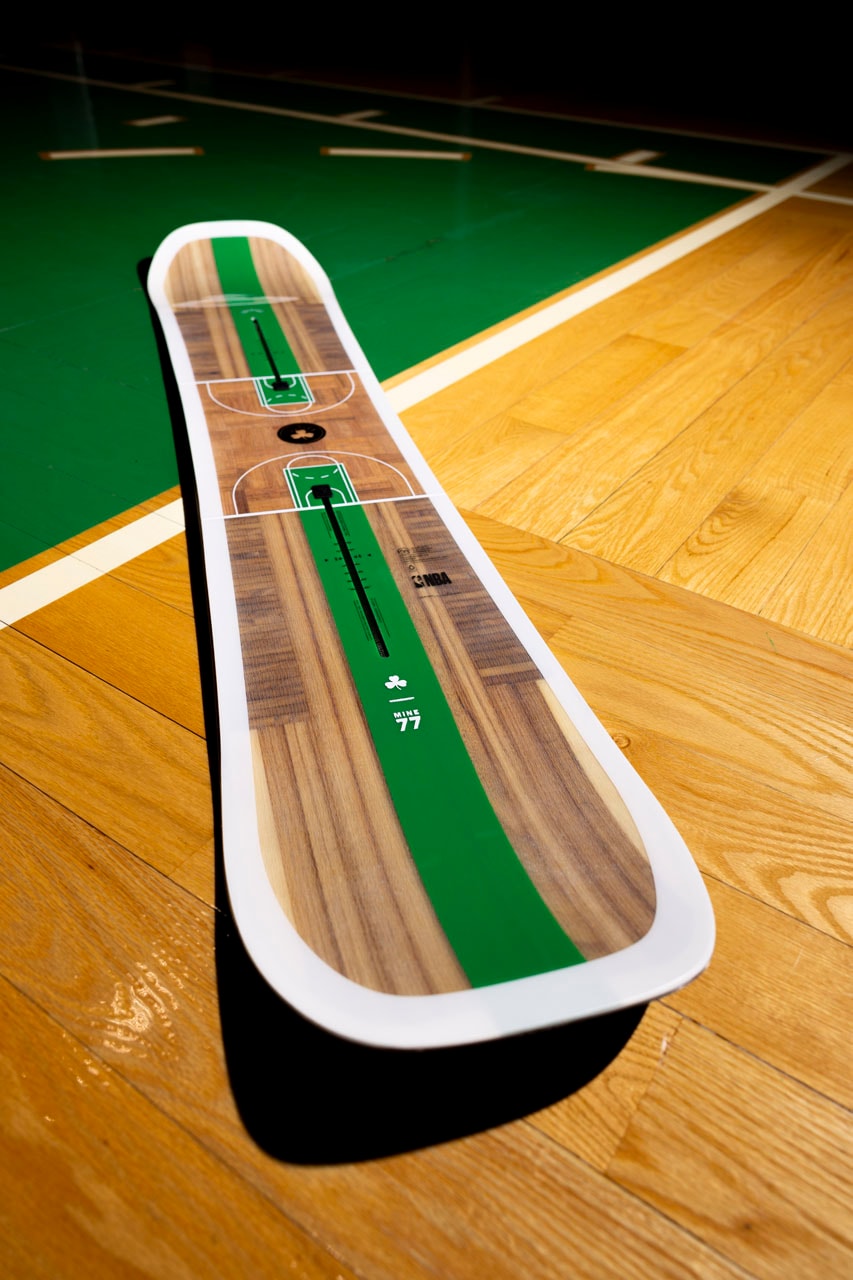 The Burton MINE77 x Celtics Floor Board Is Built With TD Garden's Parquet Flooring boston basketball nba 77 jake championship