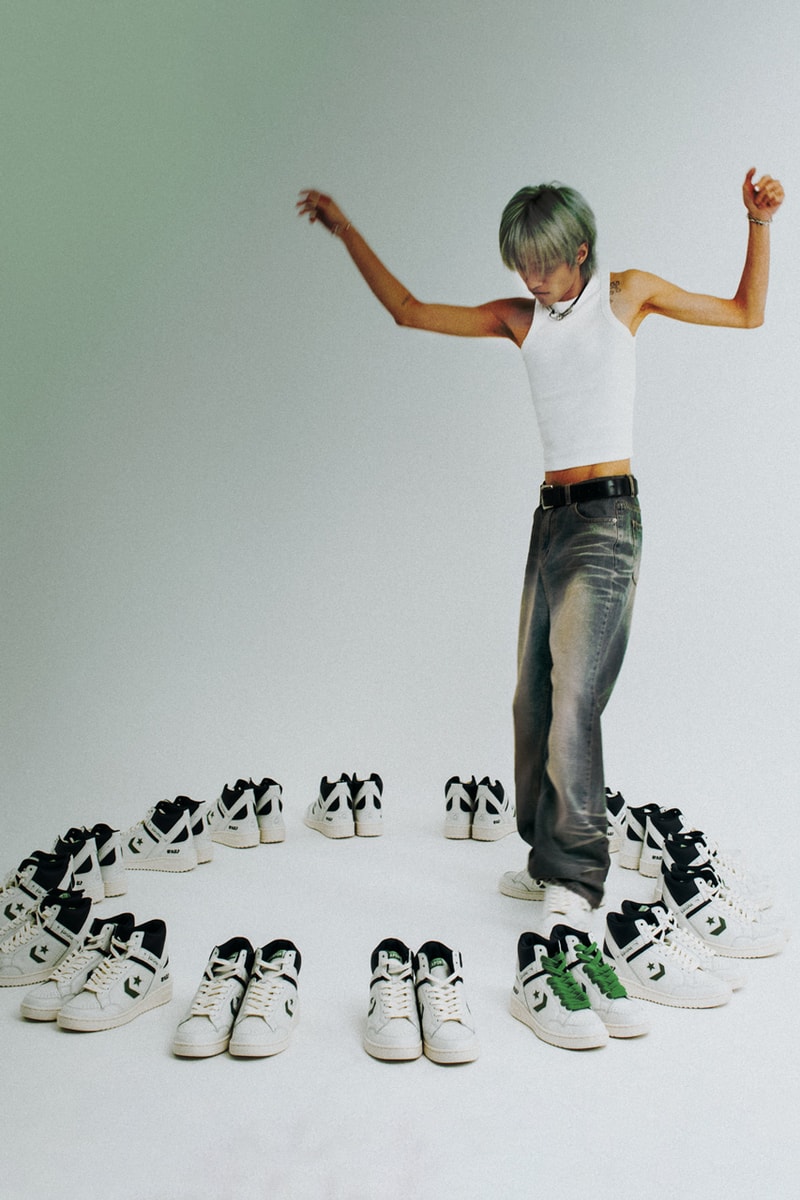 Converse and Kasina Link Up To Revamp the Weapon OG sneaker drop release price collab site dollar usd sneaker model icon basketball 80 online lime egret white leather upper sole chevron green korea retailer streetwear