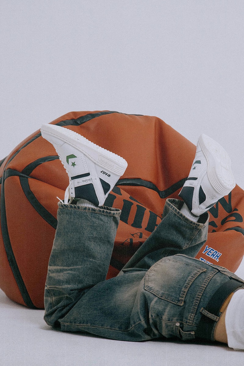 Converse and Kasina Link Up To Revamp the Weapon OG sneaker drop release price collab site dollar usd sneaker model icon basketball 80 online lime egret white leather upper sole chevron green korea retailer streetwear