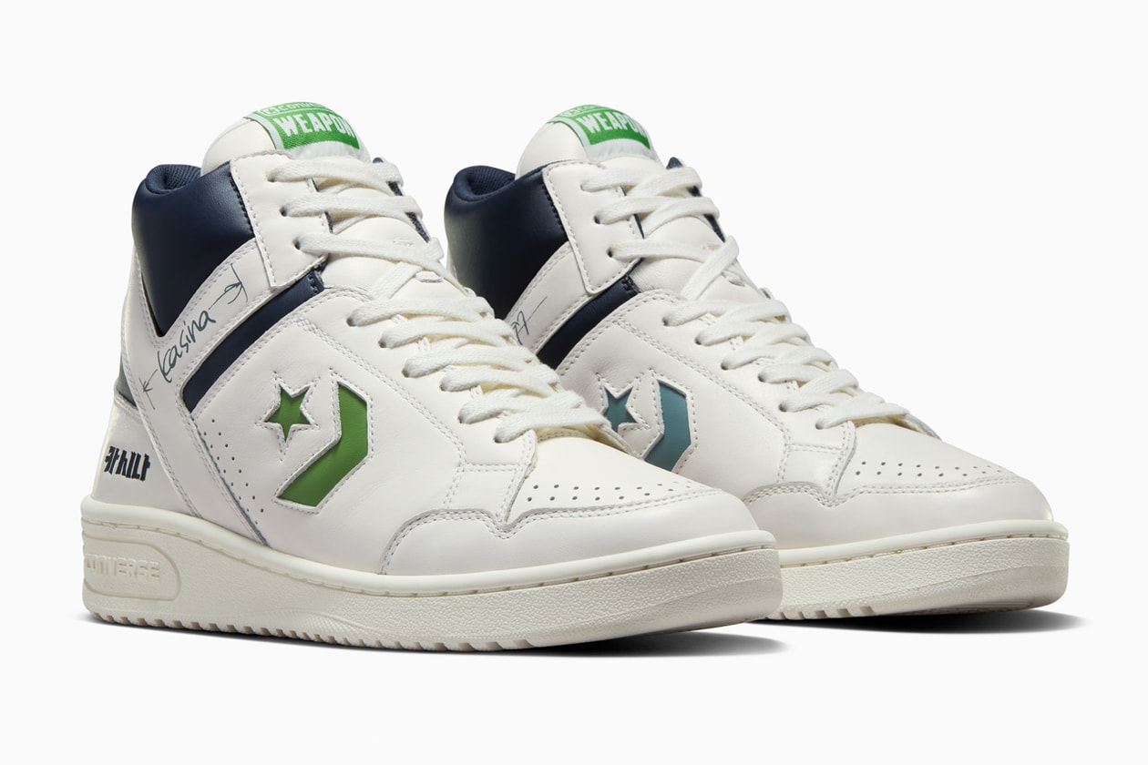 Converse and Kasina Link Up To Revamp the Weapon OG sneaker drop release price collab site dollar usd sneaker model icon basketball 80 online lime egret white leather upper sole chevron green korea retailer streetwear