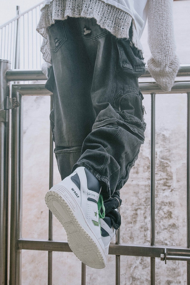 Converse and Kasina Link Up To Revamp the Weapon OG sneaker drop release price collab site dollar usd sneaker model icon basketball 80 online lime egret white leather upper sole chevron green korea retailer streetwear