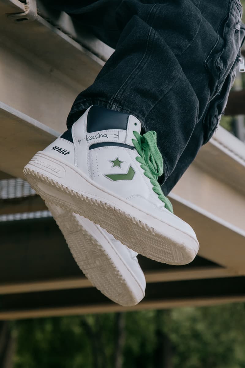 Converse and Kasina Link Up To Revamp the Weapon OG sneaker drop release price collab site dollar usd sneaker model icon basketball 80 online lime egret white leather upper sole chevron green korea retailer streetwear