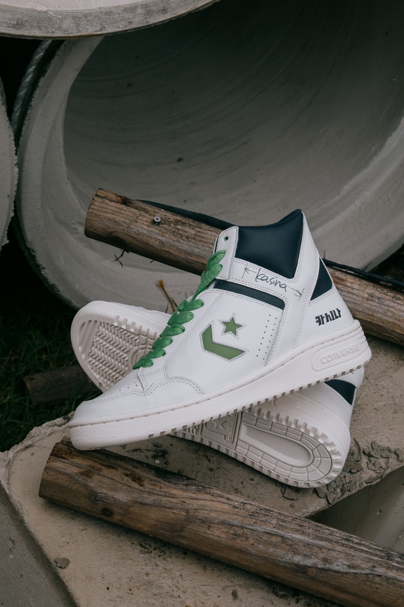 Converse and Kasina Link Up To Revamp the Weapon OG sneaker drop release price collab site dollar usd sneaker model icon basketball 80 online lime egret white leather upper sole chevron green korea retailer streetwear
