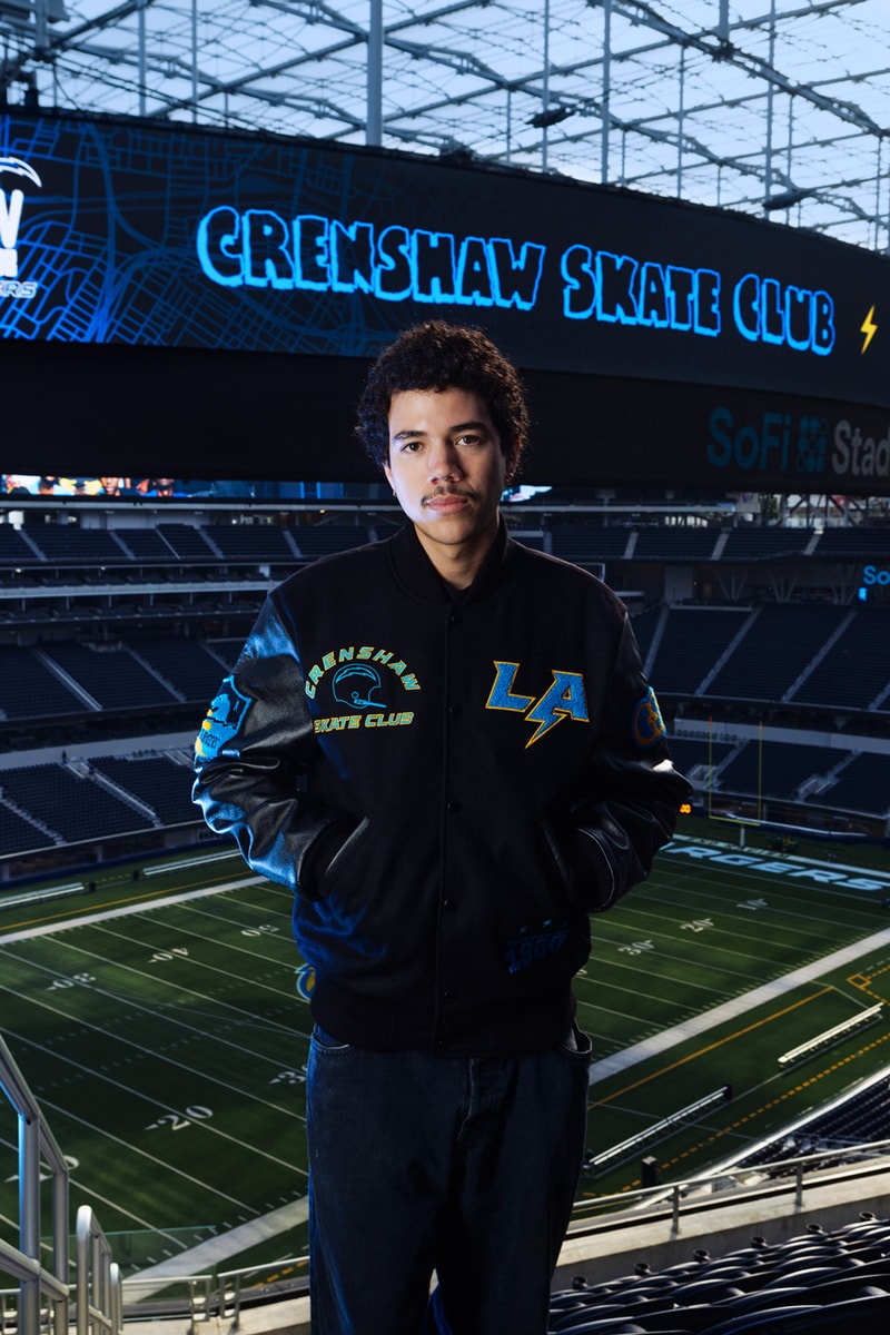 Crenshaw Skate Club Hits the Field for a Second LA Chargers Capsule los angeles nfl football capsule collab drop release price sofi stadium monday sunday night jacket lettermen sweatsuit hoodie pants soon skaters of one nation 