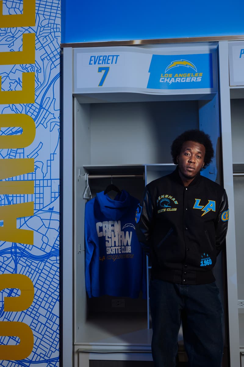 Crenshaw Skate Club Hits the Field for a Second LA Chargers Capsule los angeles nfl football capsule collab drop release price sofi stadium monday sunday night jacket lettermen sweatsuit hoodie pants soon skaters of one nation 