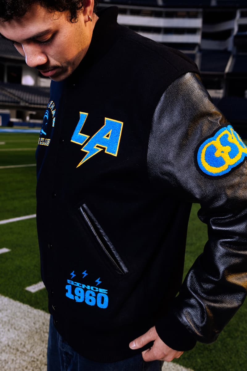 Crenshaw Skate Club Hits the Field for a Second LA Chargers Capsule los angeles nfl football capsule collab drop release price sofi stadium monday sunday night jacket lettermen sweatsuit hoodie pants soon skaters of one nation 