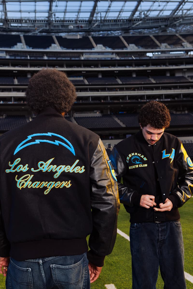 Crenshaw Skate Club Hits the Field for a Second LA Chargers Capsule los angeles nfl football capsule collab drop release price sofi stadium monday sunday night jacket lettermen sweatsuit hoodie pants soon skaters of one nation 