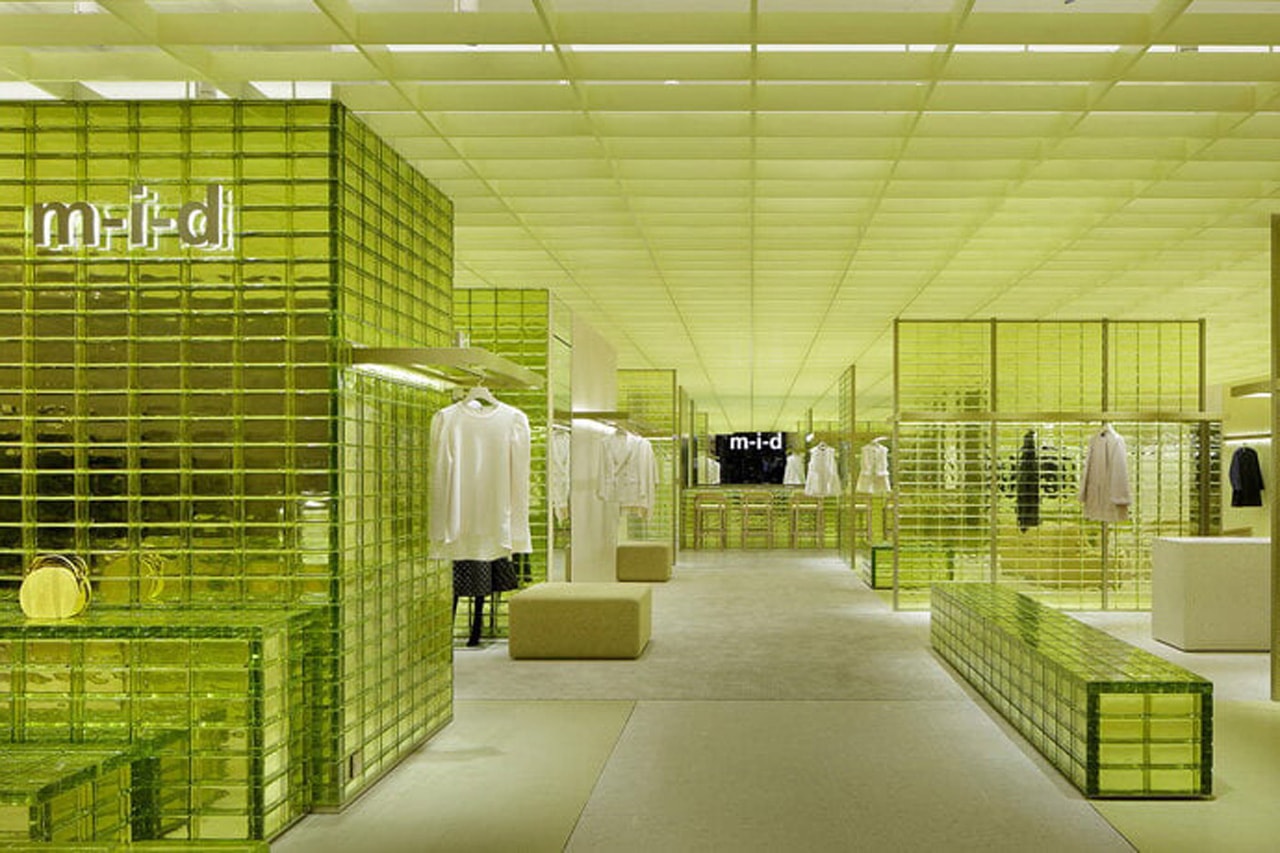 Osaka's New Concept Store maison m-i-d 1985 is Surrounded By Yellow Bricks tokyo japan open address info curiosity art gallery glass hotel architecture interior exterior 