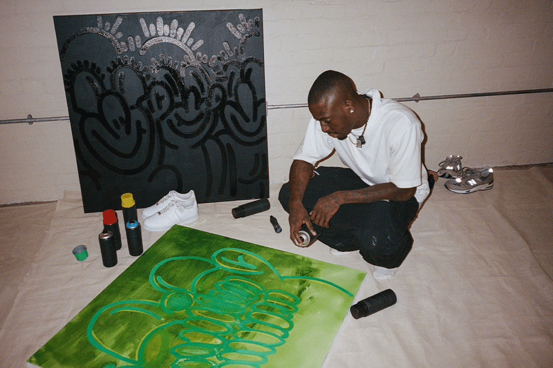 eBay Olaolu Slawn Sneaker Artwork Collaboration London uk artist Corteiz Nike Air Max 95 Gutta Green Nike Air Jordan 4 Black Cat