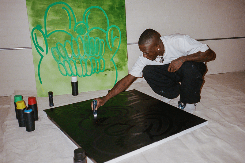 eBay Olaolu Slawn Sneaker Artwork Collaboration London uk artist Corteiz Nike Air Max 95 Gutta Green Nike Air Jordan 4 Black Cat