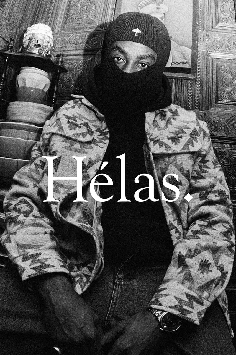 Hélas Takes You on a Holiday Cabin Getaway for Winter 2023 lookbook release info post-athleisure cabin vibes old world chateau surrounding forests balaclava earthy tones 