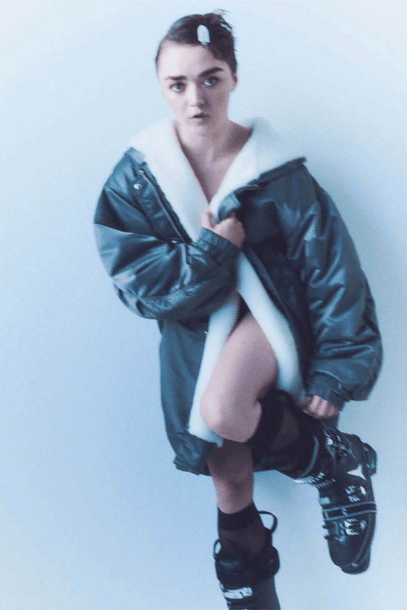 Maisie Williams Shoreditch Ski Club collaboration jacket charity uk London actress game of thrones