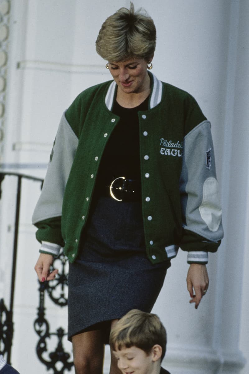 Mitchell & Ness Recreates Iconic 1990s Philadelphia Eagles Varsity Jacket Worn by Princess Diana letterman jacket limited edition