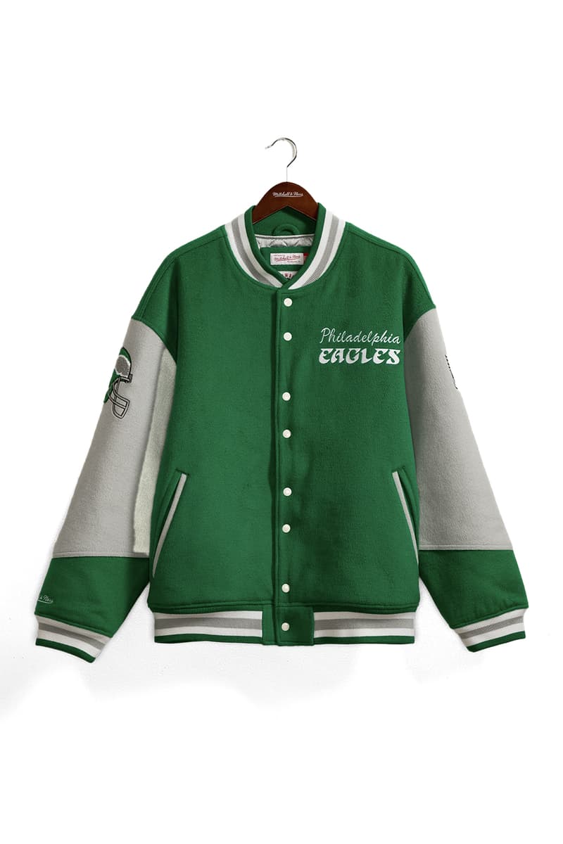 Mitchell & Ness Recreates Iconic 1990s Philadelphia Eagles Varsity Jacket Worn by Princess Diana letterman jacket limited edition