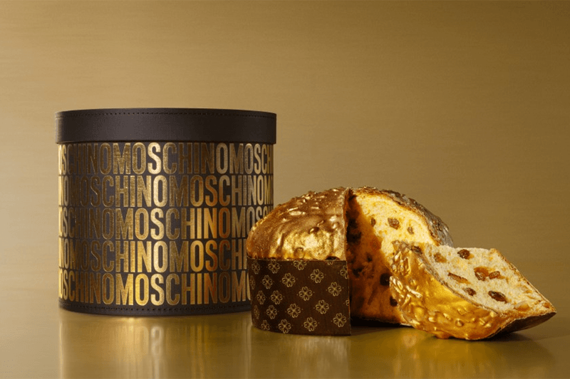 Moschino Martesana Golden Panettone collaboration Christmas cake Italy food beverage dessert