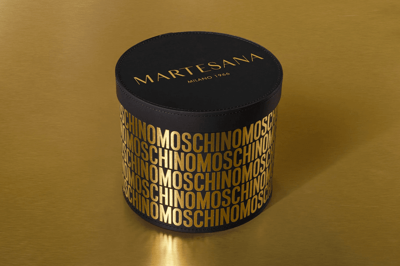 Moschino Martesana Golden Panettone collaboration Christmas cake Italy food beverage dessert