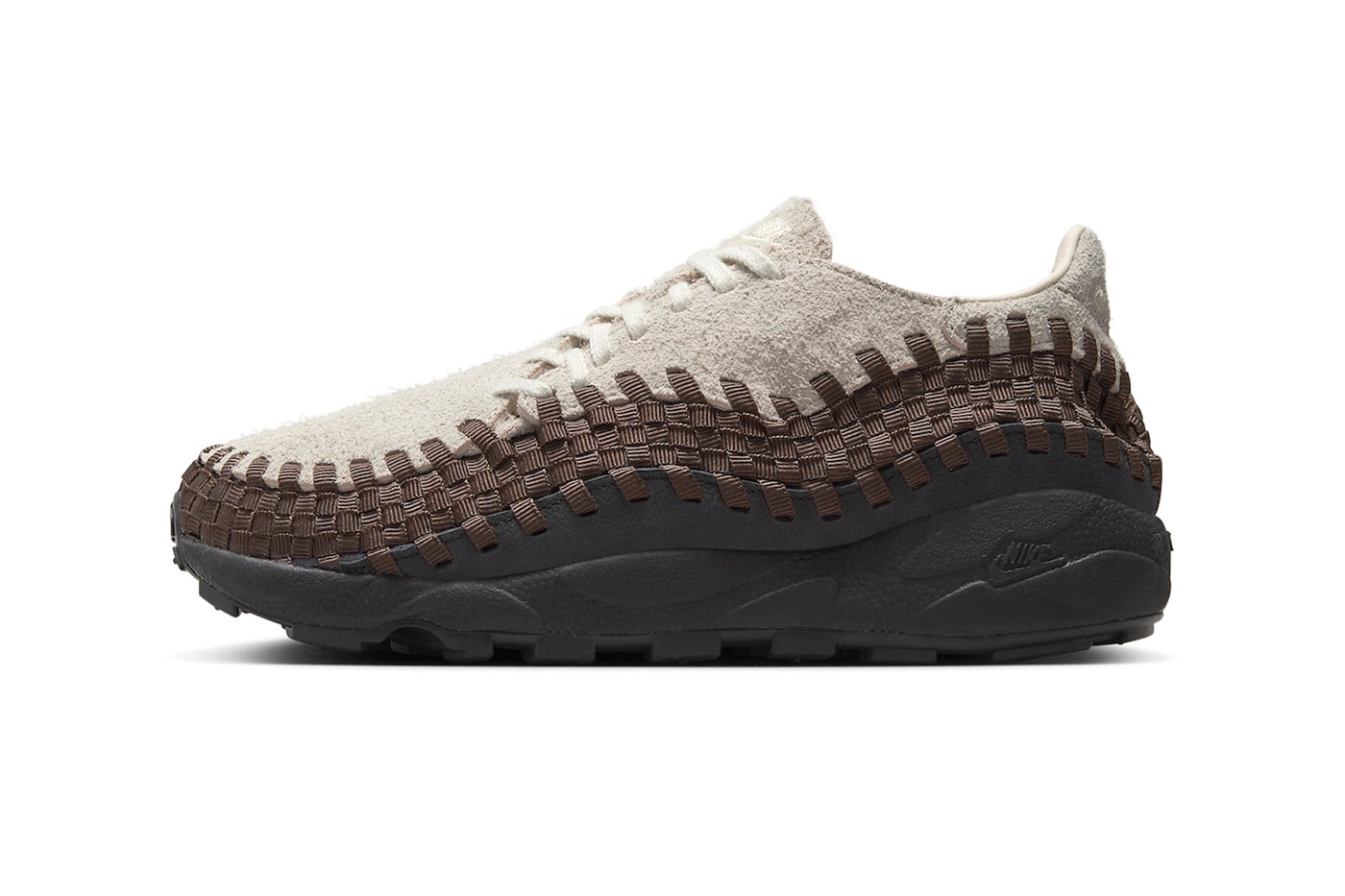 Official Look at Nike Air Footscape Woven "Phantom/Earth" FZ4340-100 release info spring 2024 swoosh shoe sneakers comfort suede