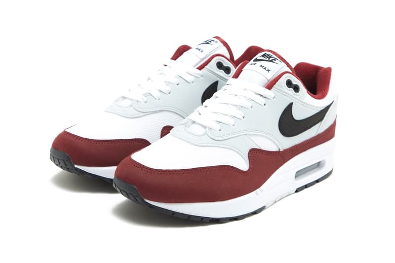 Official Look at Nike Air Max 1 "Dark Team Red" FD9082-106 Release Info White/Black-Dark Team Red-Pure Platinum swoosh spring 2024 sneaker