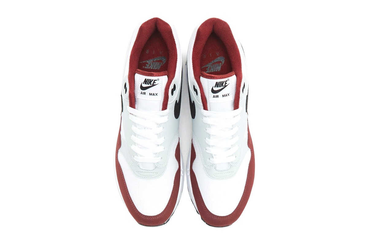 Official Look at Nike Air Max 1 "Dark Team Red" FD9082-106 Release Info White/Black-Dark Team Red-Pure Platinum swoosh spring 2024 sneaker