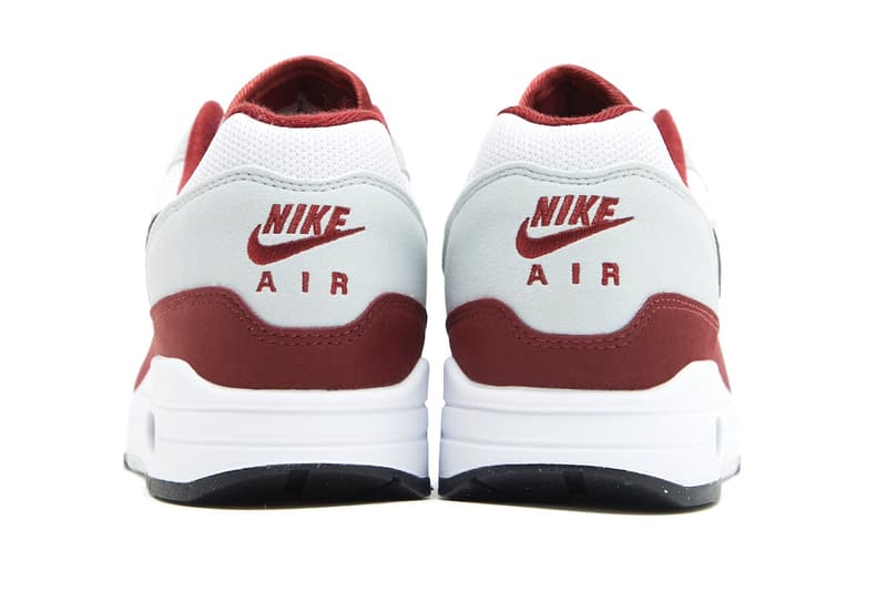 Official Look at Nike Air Max 1 "Dark Team Red" FD9082-106 Release Info White/Black-Dark Team Red-Pure Platinum swoosh spring 2024 sneaker