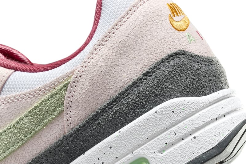 Nike Air Max 1 Surfaces in Mixed Pastels FZ4133-640 Light Soft Pink/Vapor Green-Anthracite swoosh