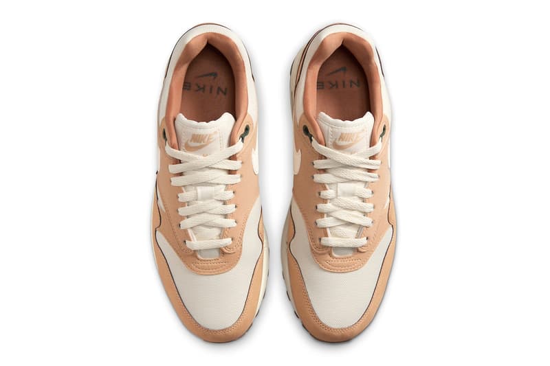 Official Look at the Nike Air Max 1 "Wheat" FZ3598-299 White/Wheat-Flax-Outdoor Green-Gum Medium Brown spring 2024 swoosh classic sneaker