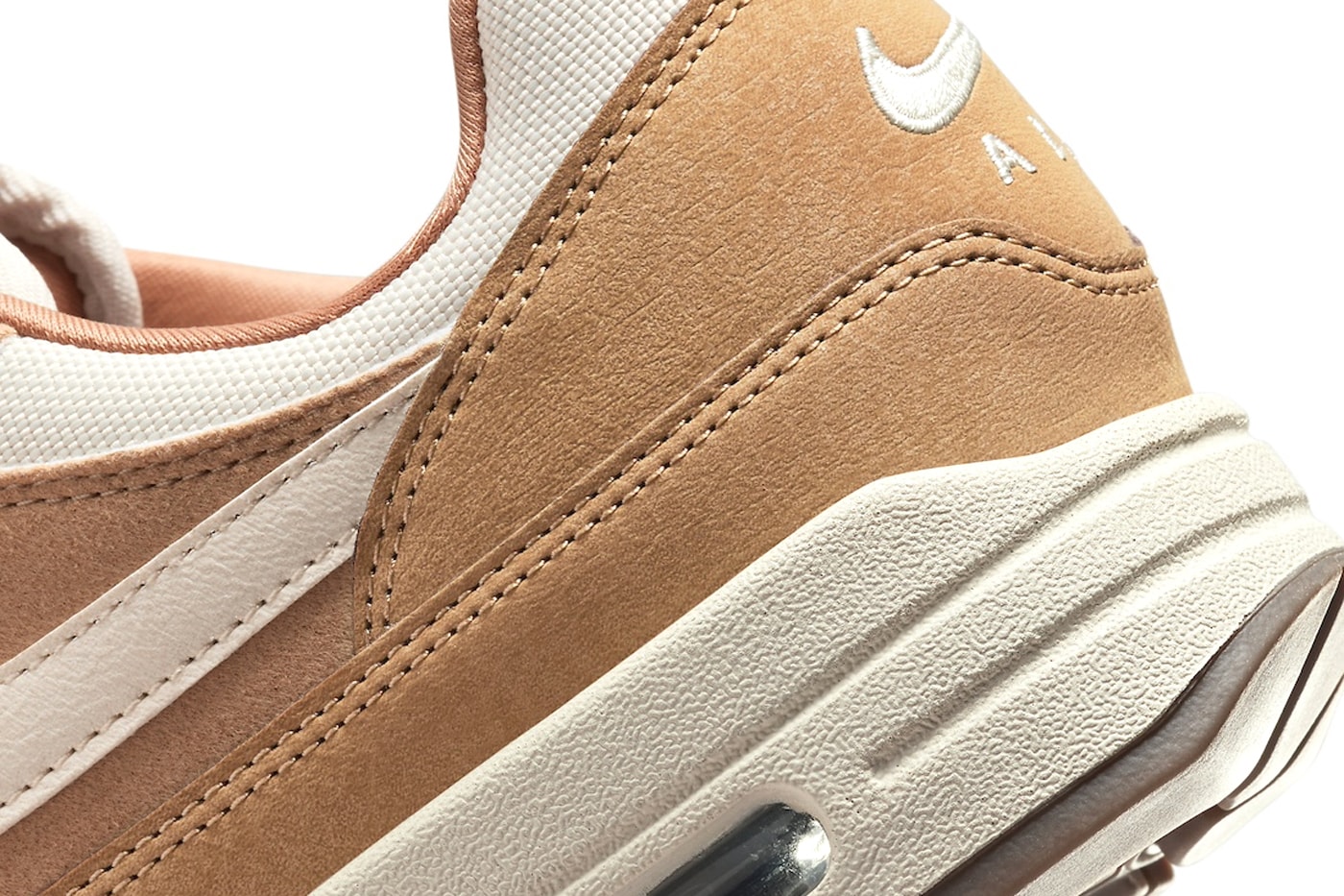 Official Look at the Nike Air Max 1 "Wheat" FZ3598-299 White/Wheat-Flax-Outdoor Green-Gum Medium Brown spring 2024 swoosh classic sneaker