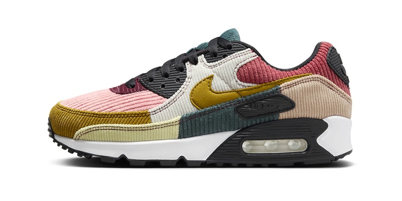 Nike Air Max 90 Surfaces in "Multi-Color Corduroy" FB8455-001 Black/Bronzine-Red Stardust-Cedar swoosh sneakers shoe