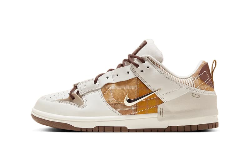 Nike Dunk Low Disrupt 2 Receives a "Plaid" Makeover FV3640-071 gold tan brown swoosh low top 