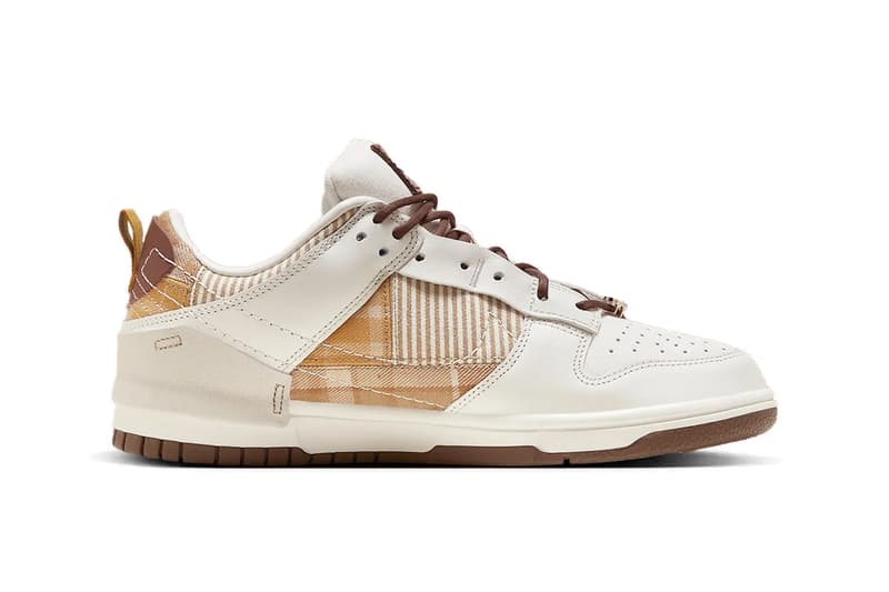 Nike Dunk Low Disrupt 2 Receives a "Plaid" Makeover FV3640-071 gold tan brown swoosh low top 