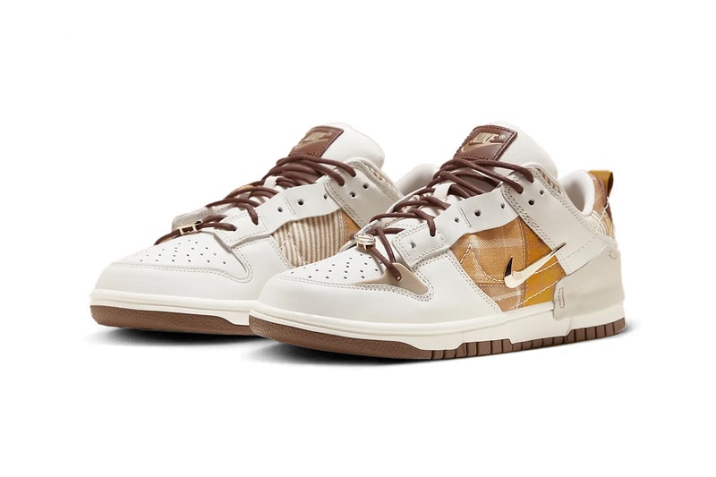 Nike Dunk Low Disrupt 2 Receives a "Plaid" Makeover FV3640-071 gold tan brown swoosh low top 