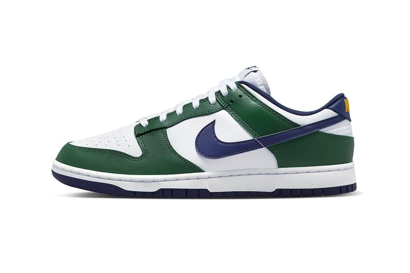 Official Look at the Nike Dunk Low "Fir/Midnight Navy" FV6911-300 release info Fir/White-University Gold-Midnight Navy december 2023