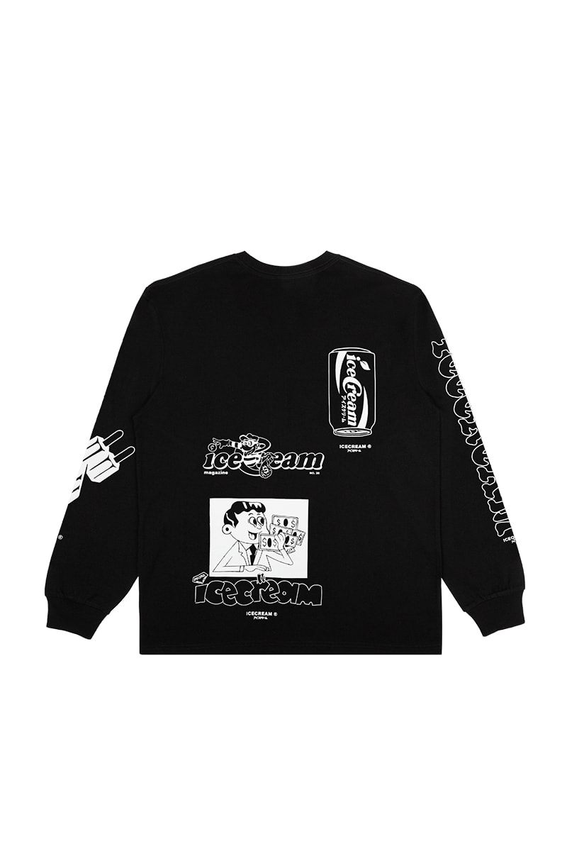 Pharrell's ICECREAM Releases the First second Delivery of Its Winter 2023 Collection varsity jacket diamonds dollars skateshake crewneck