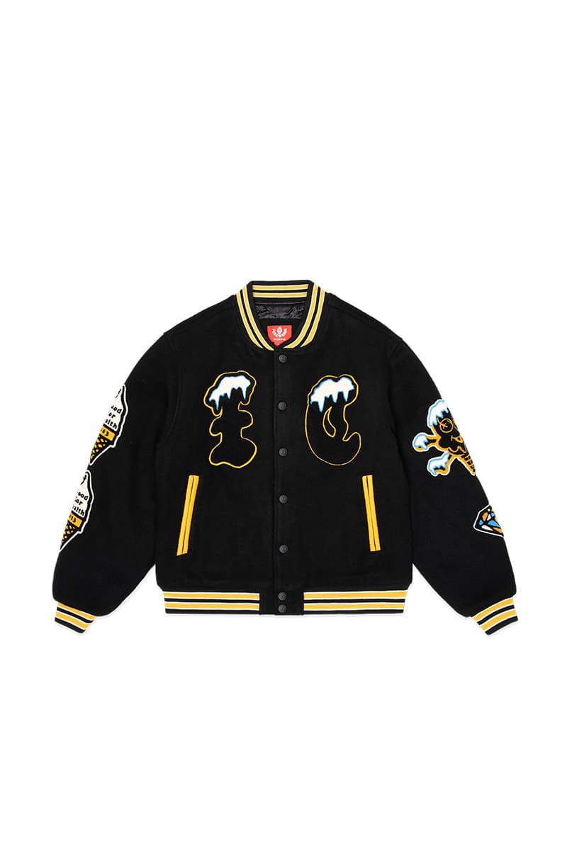 Pharrell's ICECREAM Releases the First second Delivery of Its Winter 2023 Collection varsity jacket diamonds dollars skateshake crewneck