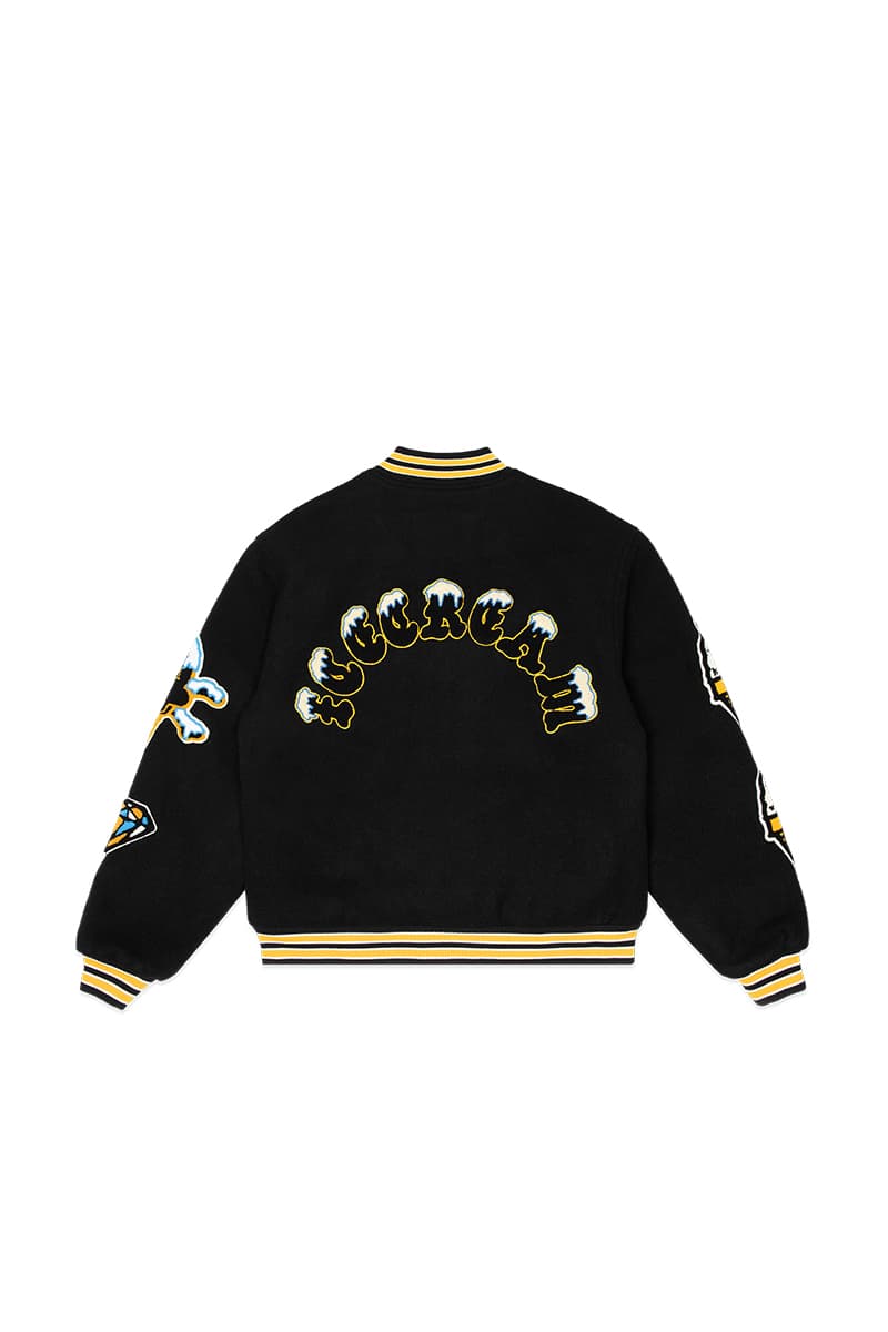 Pharrell's ICECREAM Releases the First second Delivery of Its Winter 2023 Collection varsity jacket diamonds dollars skateshake crewneck