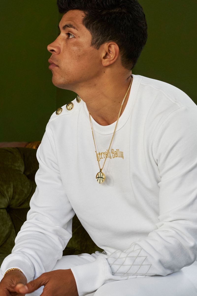 Victor Solomon Unveils "Literally Balling" Maison Capsule nba trophy basketball art design ball gator trophy gold chain starting five vessel sport court purchase apparel merch drop release shop price silver bracelet link flask gift crewneck shirt shorts mesh sweatpants jewelry
