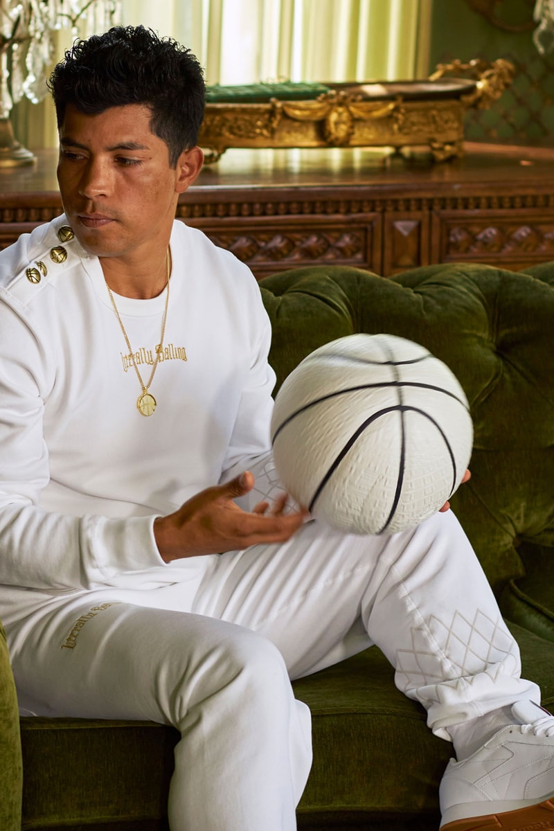 Victor Solomon Unveils "Literally Balling" Maison Capsule nba trophy basketball art design ball gator trophy gold chain starting five vessel sport court purchase apparel merch drop release shop price silver bracelet link flask gift crewneck shirt shorts mesh sweatpants jewelry