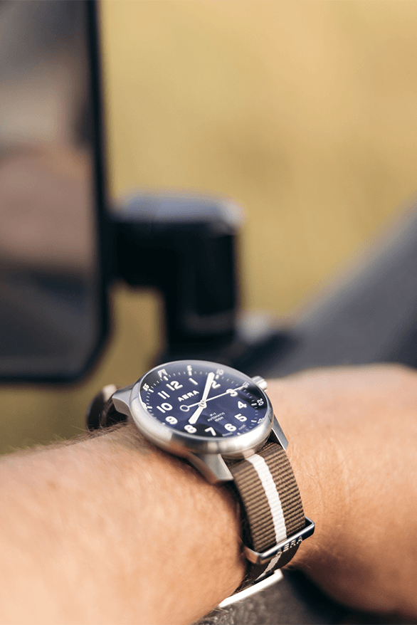 AERA P1 Pilot Watch Release Information details date wildlife Steve Woods Kenya animals Maasai Nato strap