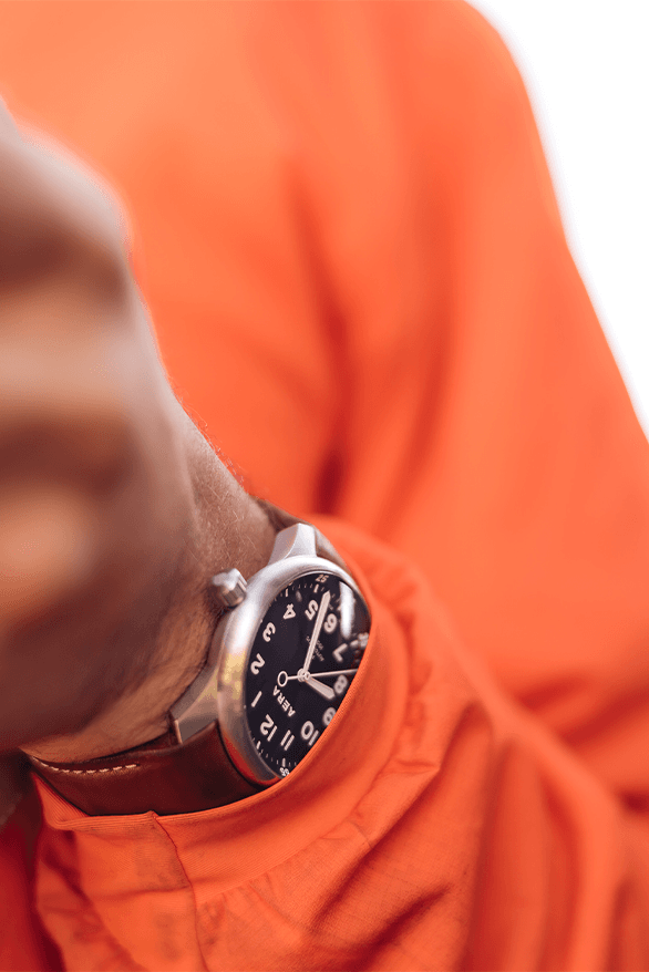 AERA P1 Pilot Watch Release Information details date wildlife Steve Woods Kenya animals Maasai Nato strap